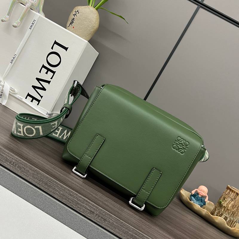 LOEWE ミリタリー メッセンジャーバッグ レザー×ジャカード メンズ 24.5×18×10.5cm
