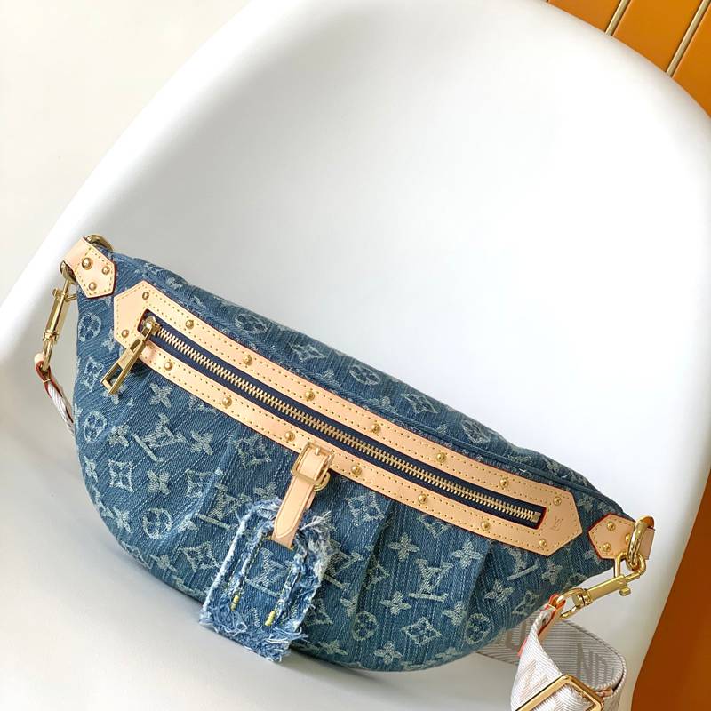 LOUIS VUITTON ショルダーバッグ デニム モノグラム メンズ 38×16×7.5cm