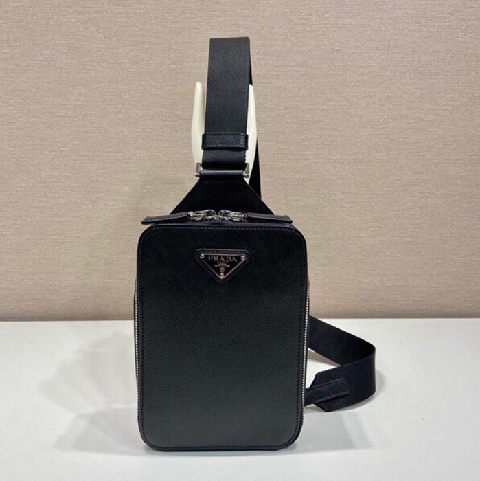 PRADA ウエストバッグ クロスグレインレザー メンズ 14×20×5cm