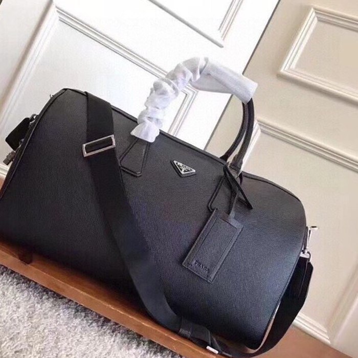 PRADA トラベルバッグ クロスグレインレザー メンズ 45.5×25×17cm PRADA トラベルバッグ クロスグレインレザー メンズ 45.5×25×17cm