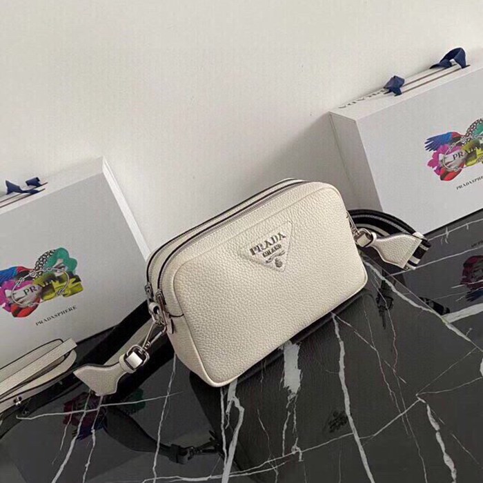 PRADA ショルダーバッグ ディアスキンレザー デュアルストラップ メンズ 22×14×8cm