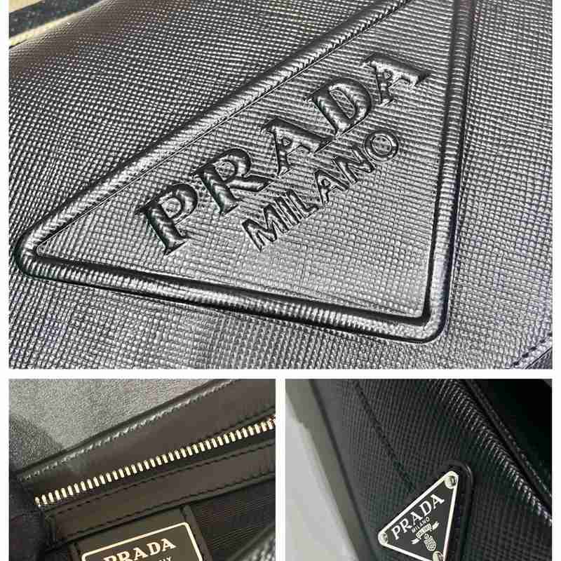 PRADA ショルダーバッグ サフィアーノレザー 刺繍テープ付き メンズ 26×18×6.5cm