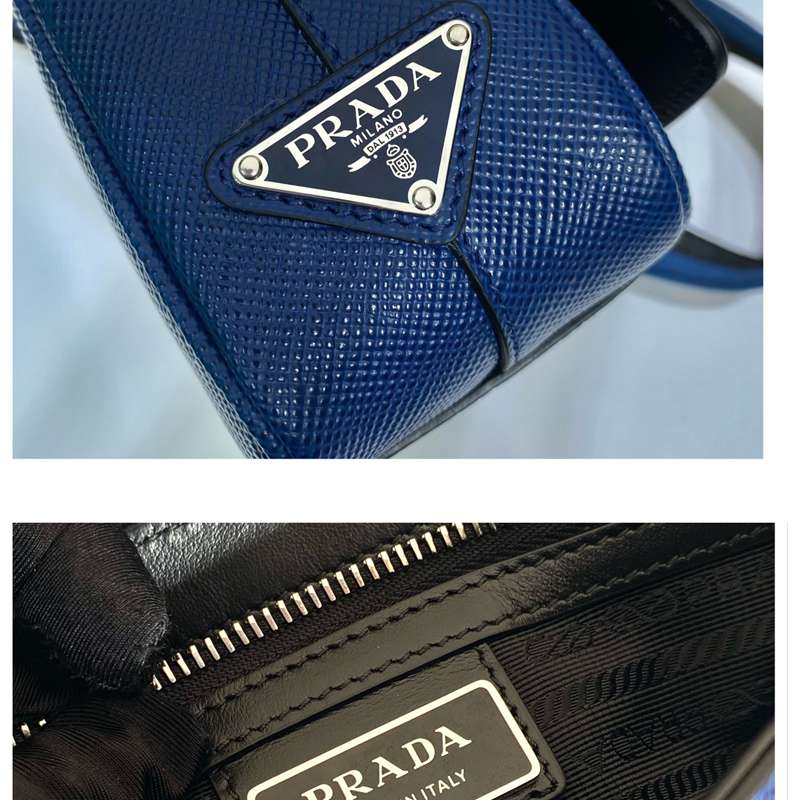 PRADA ショルダーバッグ サフィアーノレザー 刺繍テープ付き メンズ 26×18×6.5cm