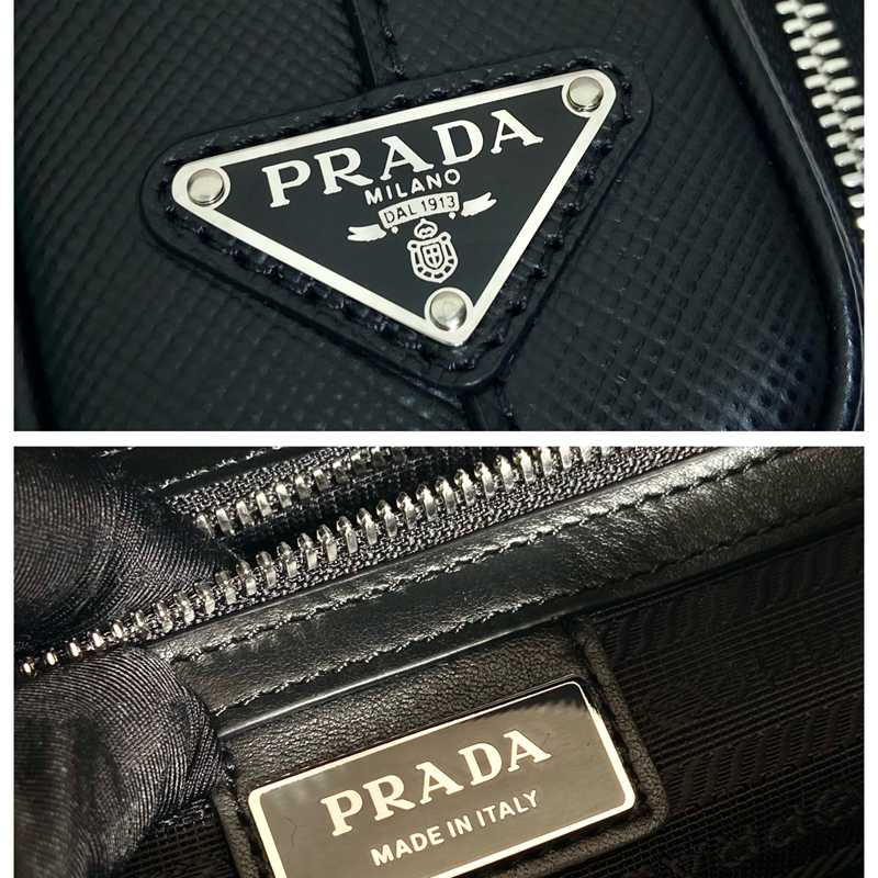 PRADA ショルダーバッグ サフィアーノレザー 刺繍テープ付き メンズ 24×18×6cm