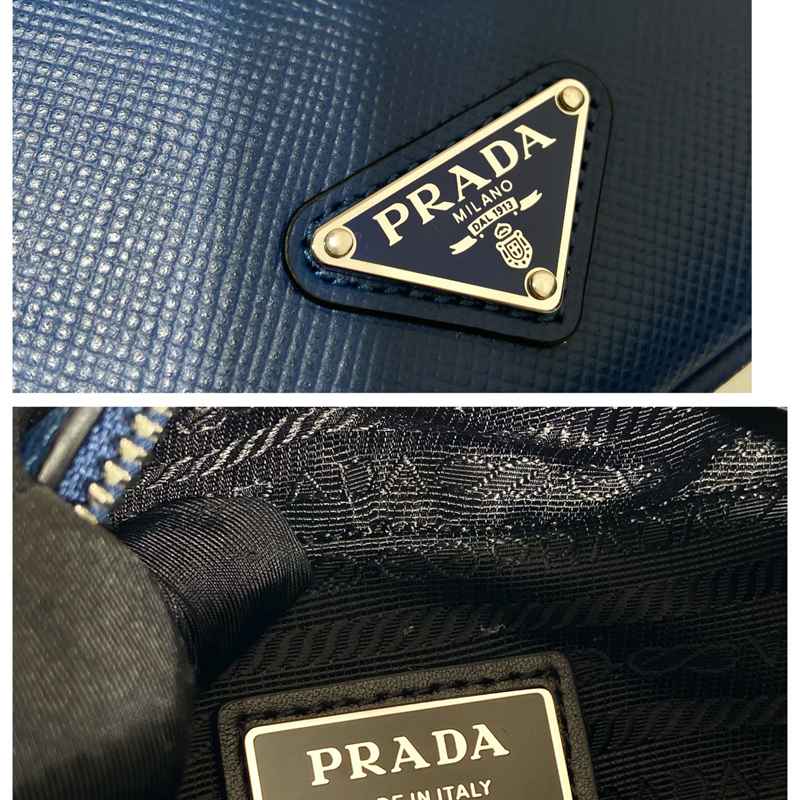 PRADA ショルダーバッグ サフィアーノレザー 刺繍テープ付き メンズ 19×16×5.5cm