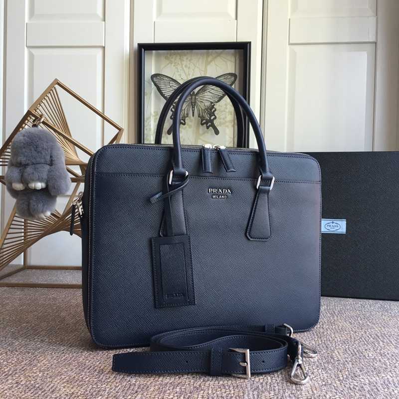 PRADA ブリーフケース クロスグレインレザー メンズ 36×28×5cm