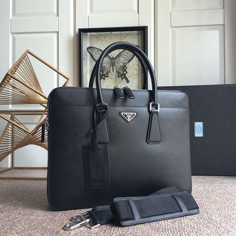 PRADA ブリーフケース クロスグレインレザー メンズ 36.5×28×5cm