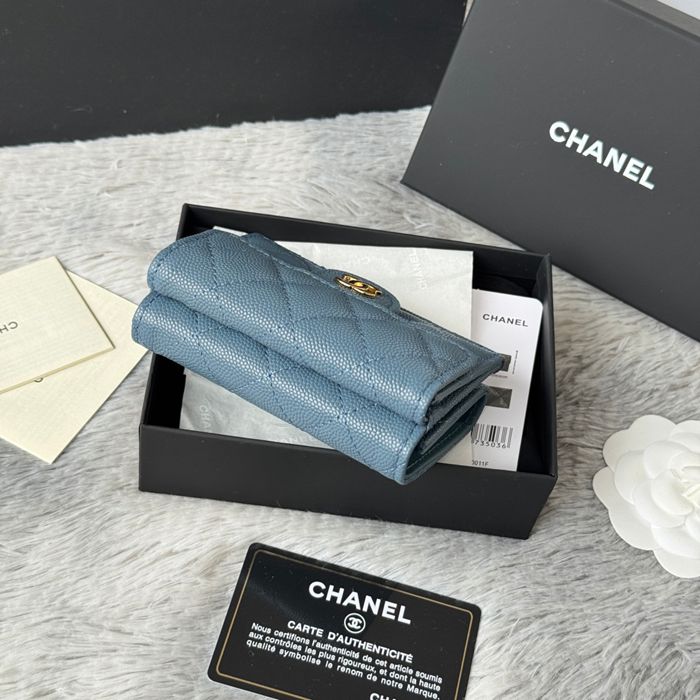 CHANEL 三つ折りカードケース カーフレザー レディース 10.5×7.5×3cm