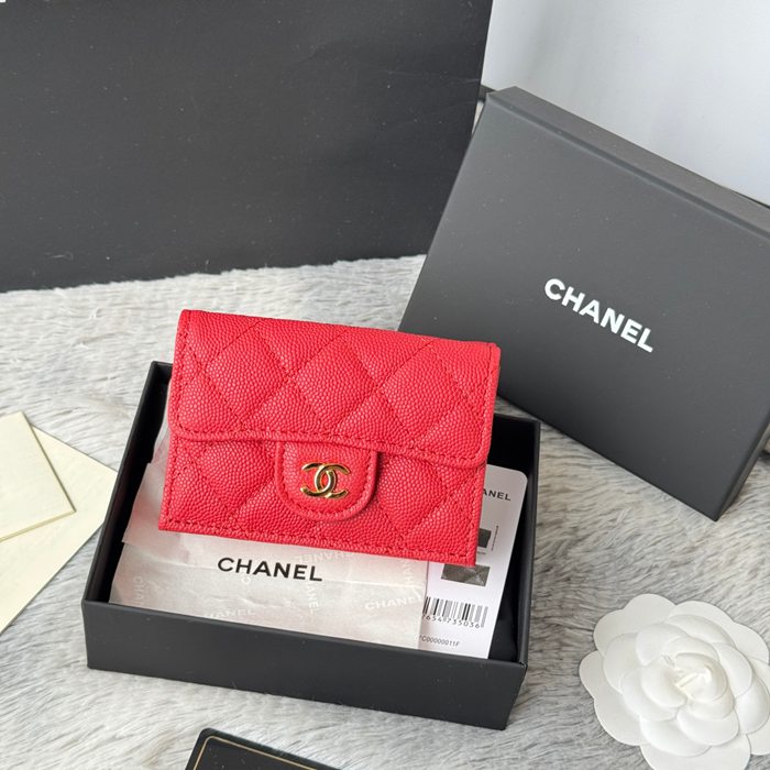 CHANEL 三つ折りカードケース カーフレザー レディース 10.5×7.5×3cm