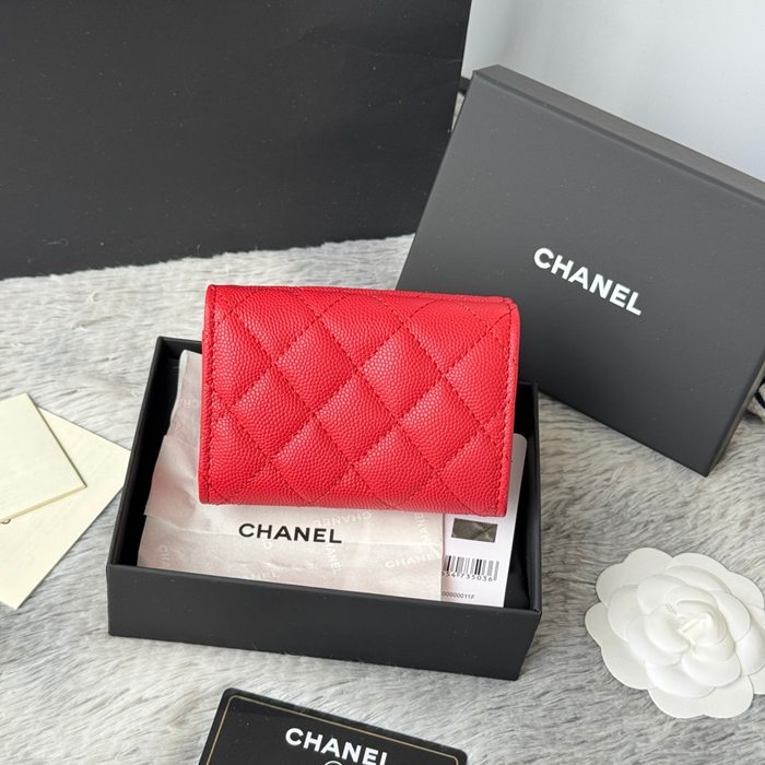 CHANEL 三つ折りカードケース カーフレザー レディース 10.5×7.5×3cm