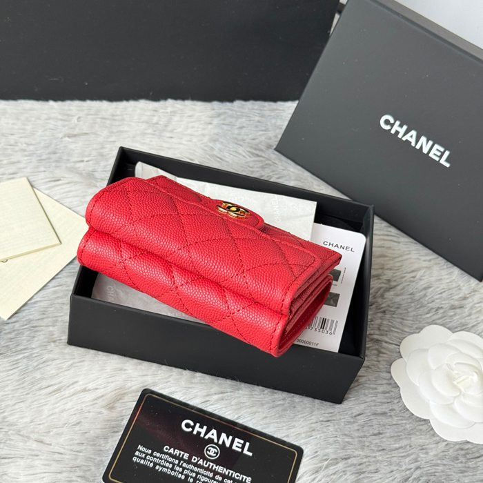 CHANEL 三つ折りカードケース カーフレザー レディース 10.5×7.5×3cm