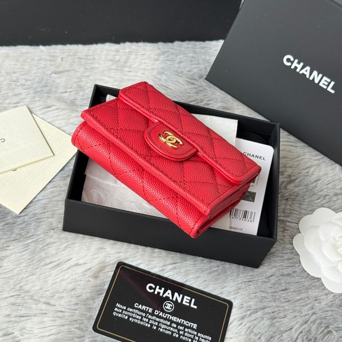 CHANEL 三つ折りカードケース カーフレザー レディース 10.5×7.5×3cm