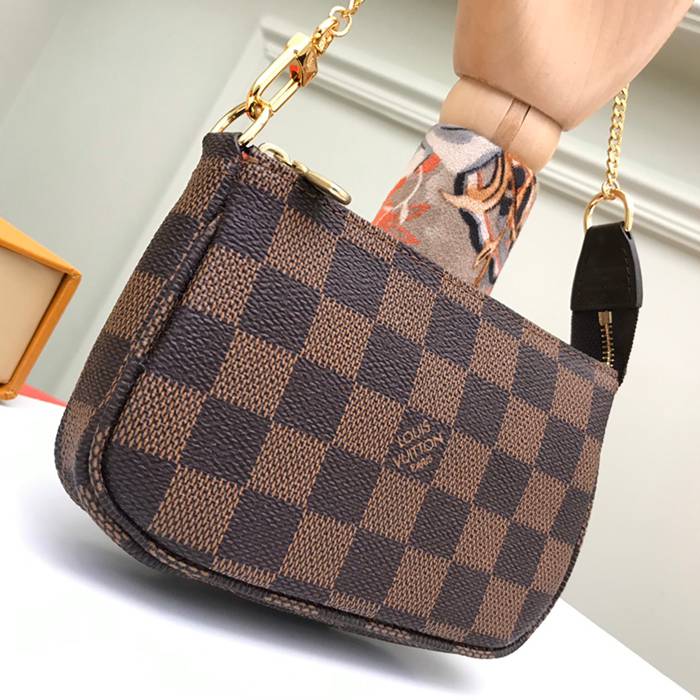 LOUIS VUITTON ミニポシェット アクセサリー ダミエ エベンヌ レディース 15.5×10.5×4cm