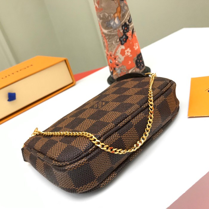 LOUIS VUITTON ミニポシェット アクセサリー ダミエ エベンヌ レディース 15.5×10.5×4cm