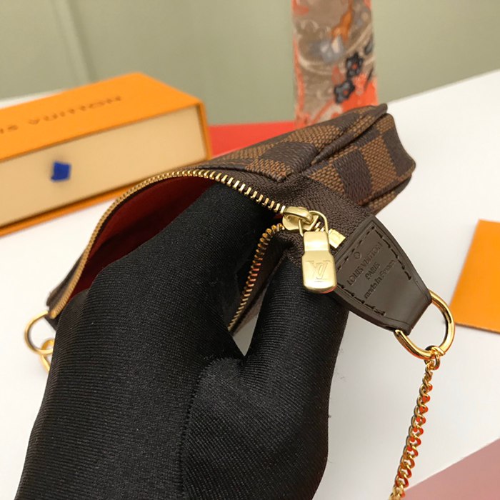 LOUIS VUITTON ミニポシェット アクセサリー ダミエ エベンヌ レディース 15.5×10.5×4cm