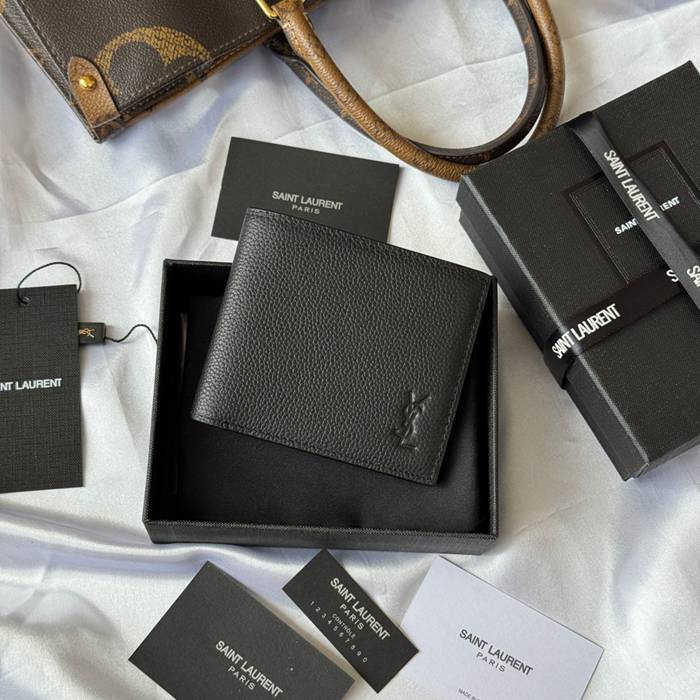 YSL 二つ折り財布 カーフレザー メンズ 11×9.5×2.5cm YSL 二つ折り財布 カーフレザー メンズ 11×9.5×2.5cm