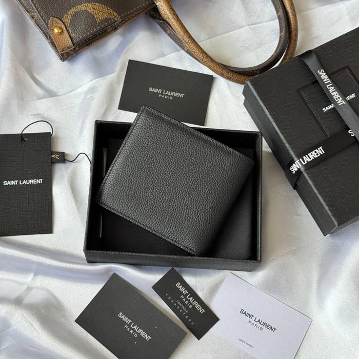 YSL 二つ折り財布 カーフレザー メンズ 11×9.5×2.5cm