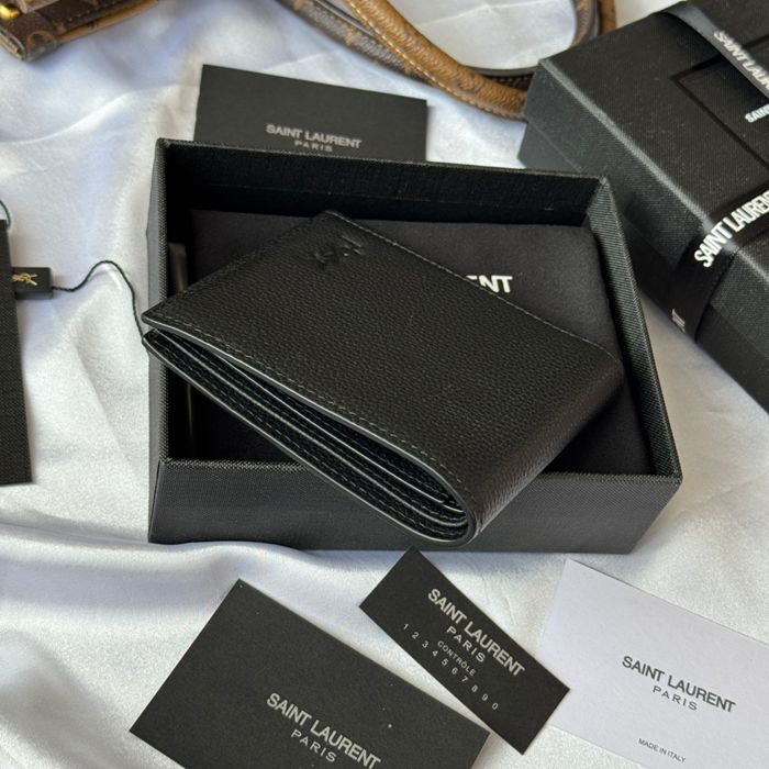 YSL 二つ折り財布 カーフレザー メンズ 11×9.5×2.5cm