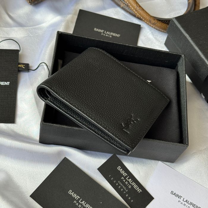 YSL 二つ折り財布 カーフレザー メンズ 11×9.5×2.5cm