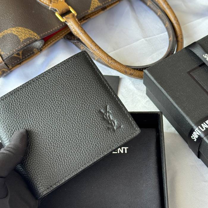 YSL 二つ折り財布 カーフレザー メンズ 11×9.5×2.5cm