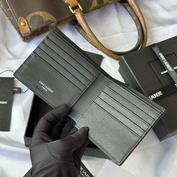 YSL 二つ折り財布 カーフレザー メンズ 11×9.5×2.5cm