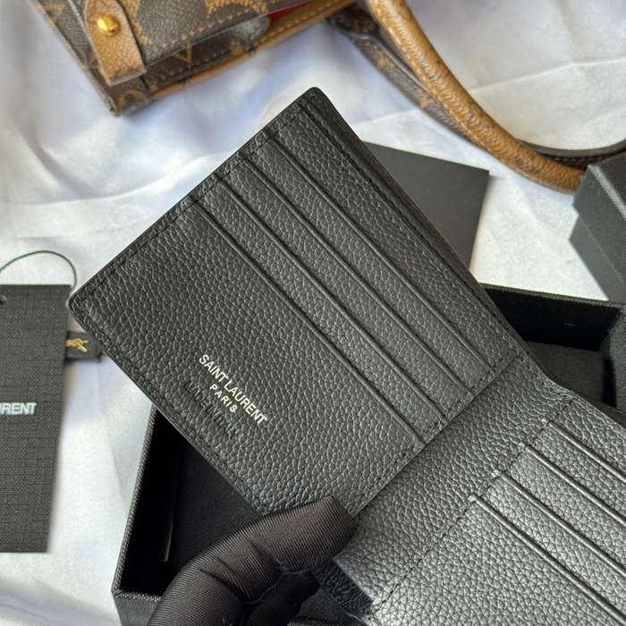 YSL 二つ折り財布 カーフレザー メンズ 11×9.5×2.5cm