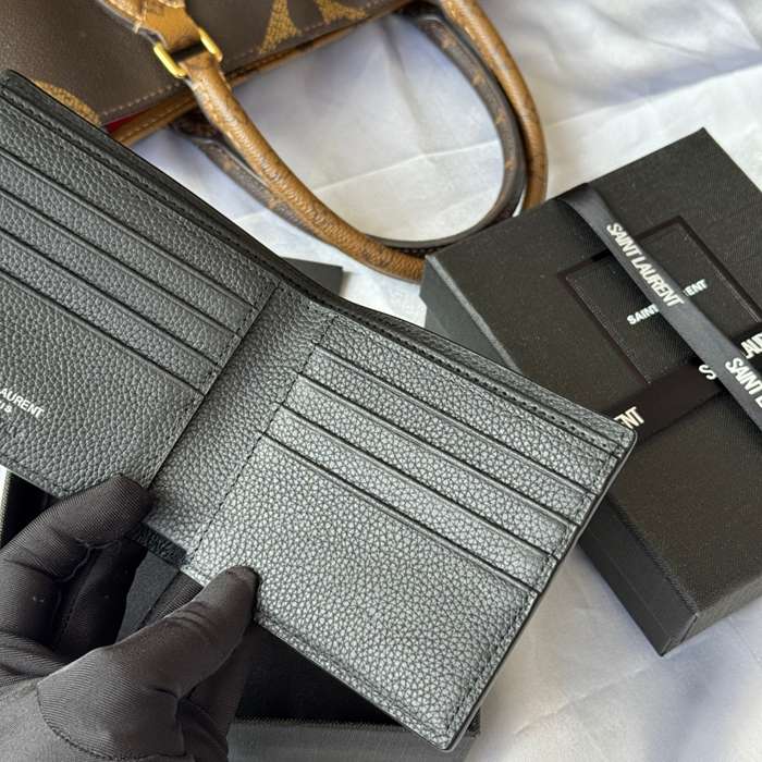 YSL 二つ折り財布 カーフレザー メンズ 11×9.5×2.5cm
