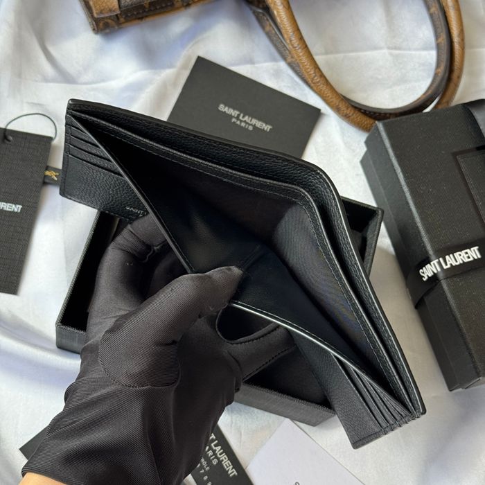 YSL 二つ折り財布 カーフレザー メンズ 11×9.5×2.5cm
