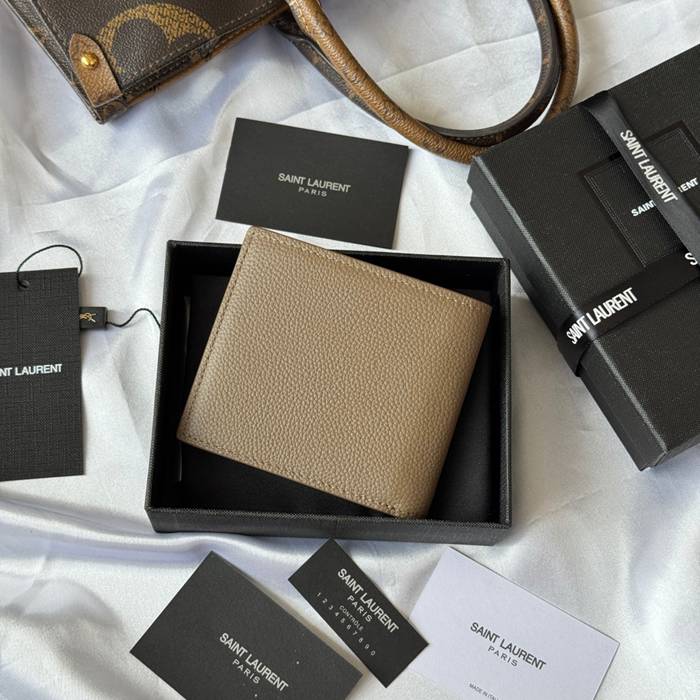 YSL 二つ折り財布 カーフレザー メンズ 11×9.5×2.5cm