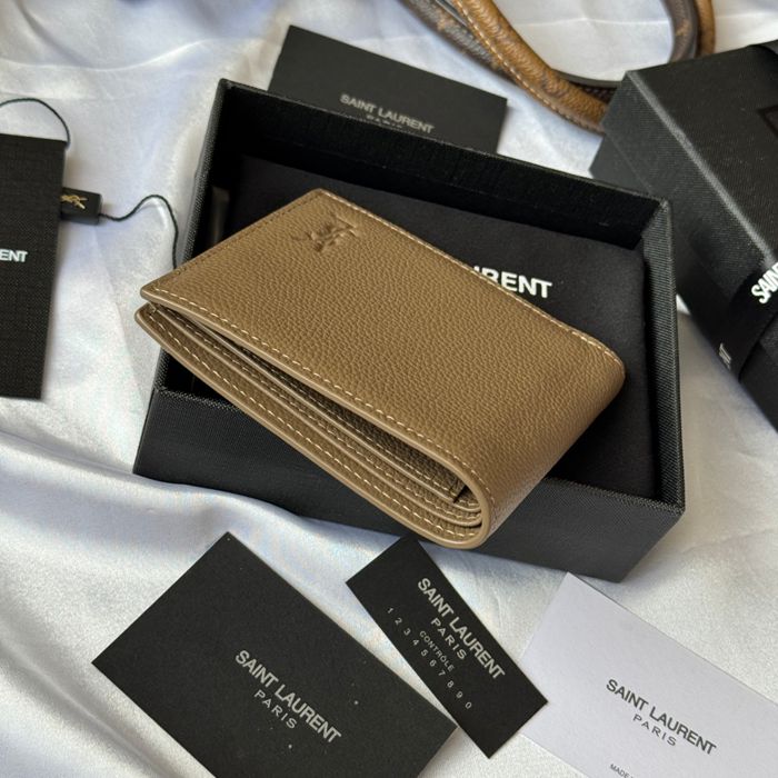 YSL 二つ折り財布 カーフレザー メンズ 11×9.5×2.5cm