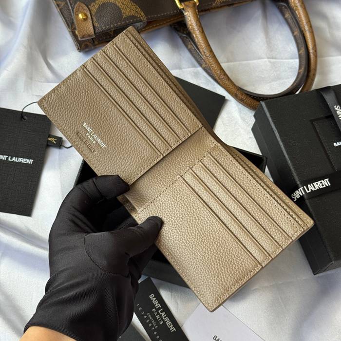 YSL 二つ折り財布 カーフレザー メンズ 11×9.5×2.5cm
