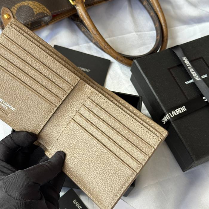 YSL 二つ折り財布 カーフレザー メンズ 11×9.5×2.5cm