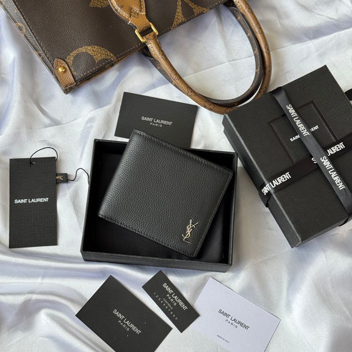 YSL 二つ折り財布 カーフレザー メンズ 11×9.5×2.5cm YSL 二つ折り財布 カーフレザー メンズ 11×9.5×2.5cm