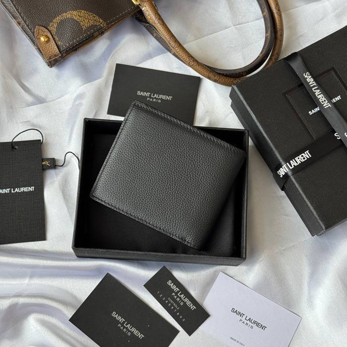 YSL 二つ折り財布 カーフレザー メンズ 11×9.5×2.5cm