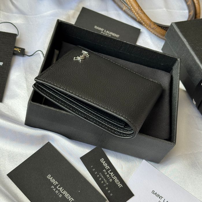 YSL 二つ折り財布 カーフレザー メンズ 11×9.5×2.5cm