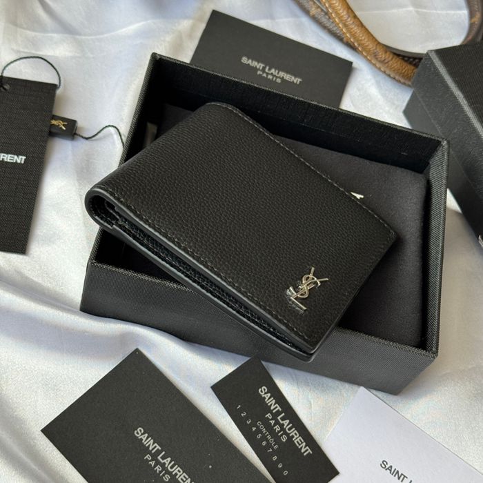 YSL 二つ折り財布 カーフレザー メンズ 11×9.5×2.5cm