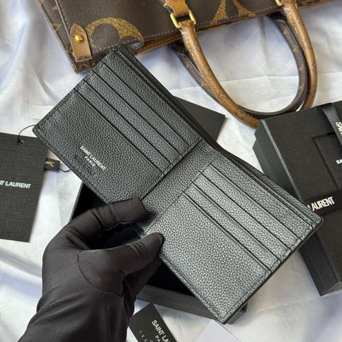 YSL 二つ折り財布 カーフレザー メンズ 11×9.5×2.5cm