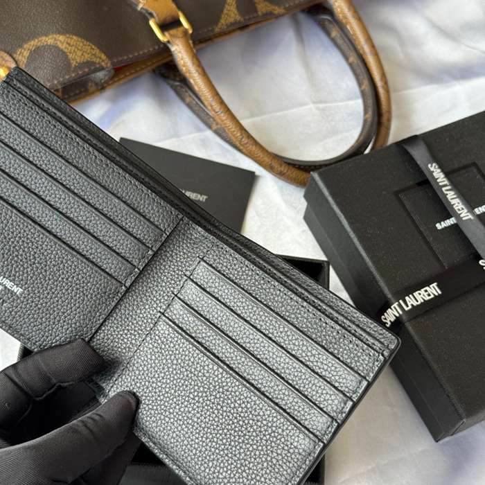 YSL 二つ折り財布 カーフレザー メンズ 11×9.5×2.5cm
