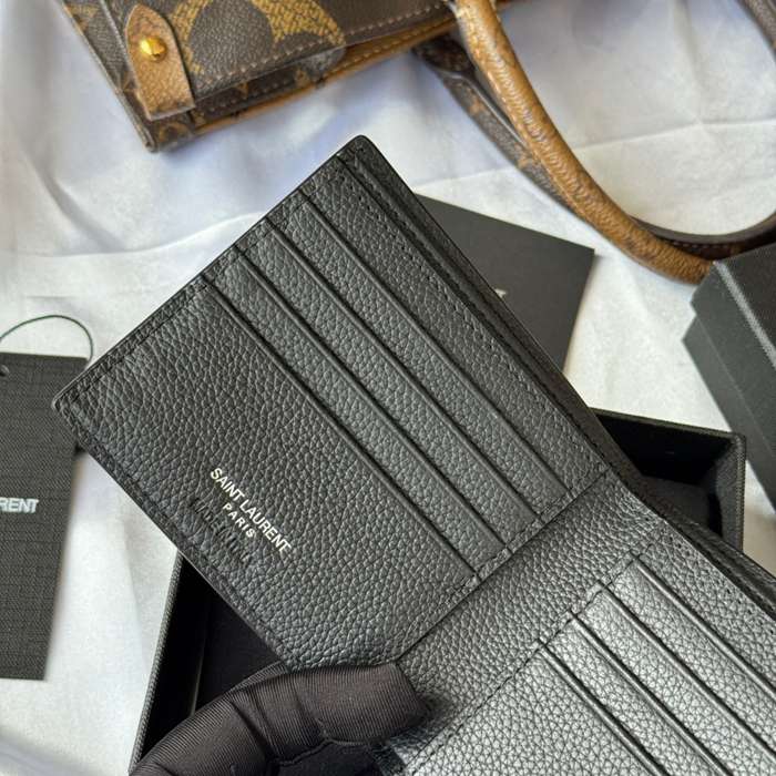 YSL 二つ折り財布 カーフレザー メンズ 11×9.5×2.5cm