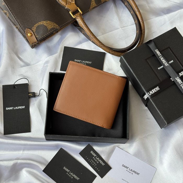YSL 二つ折り財布 カーフレザー メンズ 11×9.5×2.5cm