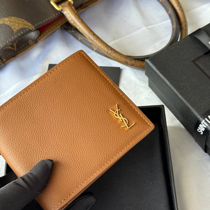 YSL 二つ折り財布 カーフレザー メンズ 11×9.5×2.5cm
