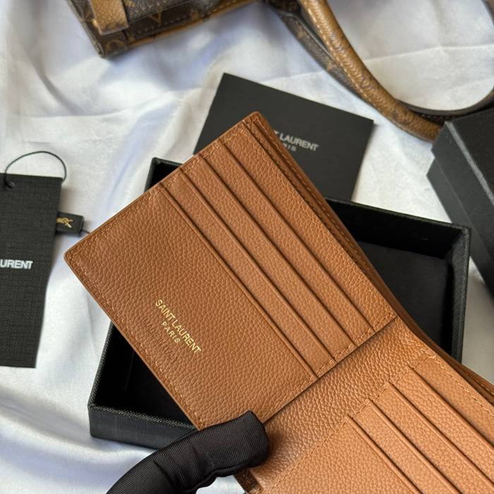 YSL 二つ折り財布 カーフレザー メンズ 11×9.5×2.5cm