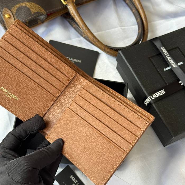 YSL 二つ折り財布 カーフレザー メンズ 11×9.5×2.5cm