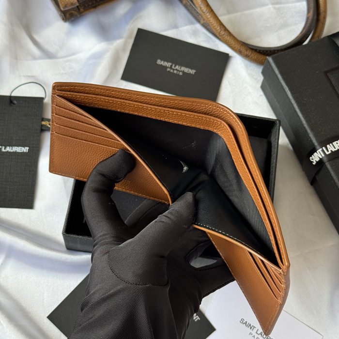 YSL 二つ折り財布 カーフレザー メンズ 11×9.5×2.5cm