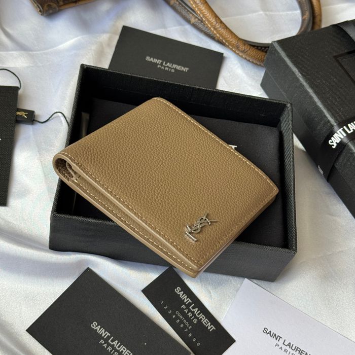 YSL 二つ折り財布 カーフレザー メンズ 11×9.5×2.5cm