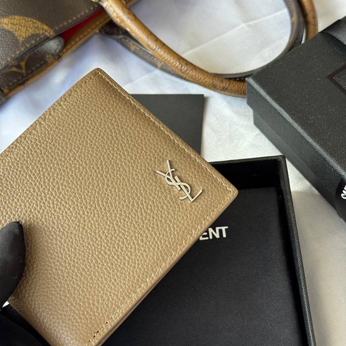 YSL 二つ折り財布 カーフレザー メンズ 11×9.5×2.5cm