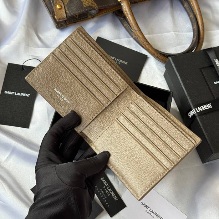 YSL 二つ折り財布 カーフレザー メンズ 11×9.5×2.5cm