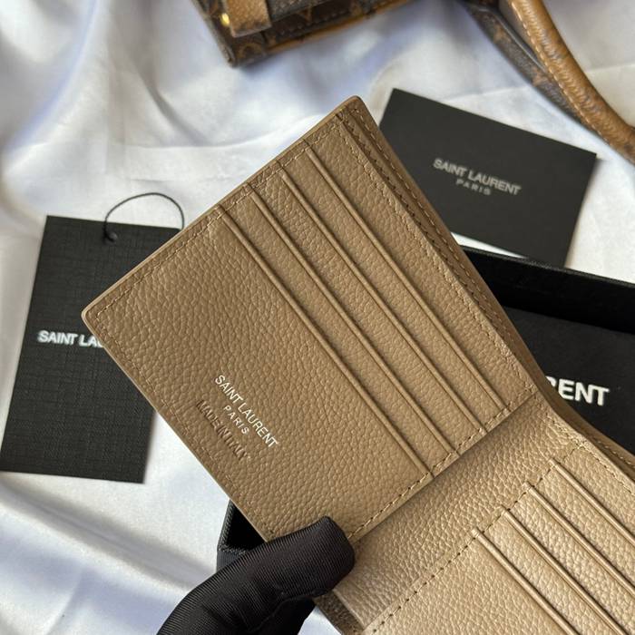 YSL 二つ折り財布 カーフレザー メンズ 11×9.5×2.5cm