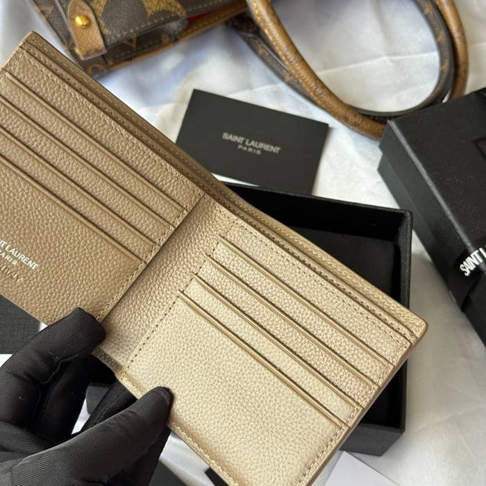 YSL 二つ折り財布 カーフレザー メンズ 11×9.5×2.5cm