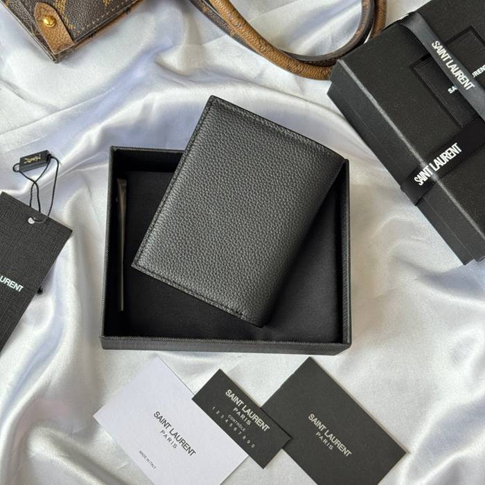 YSL 二つ折り財布 カーフレザー メンズ 9×11.5×2cm